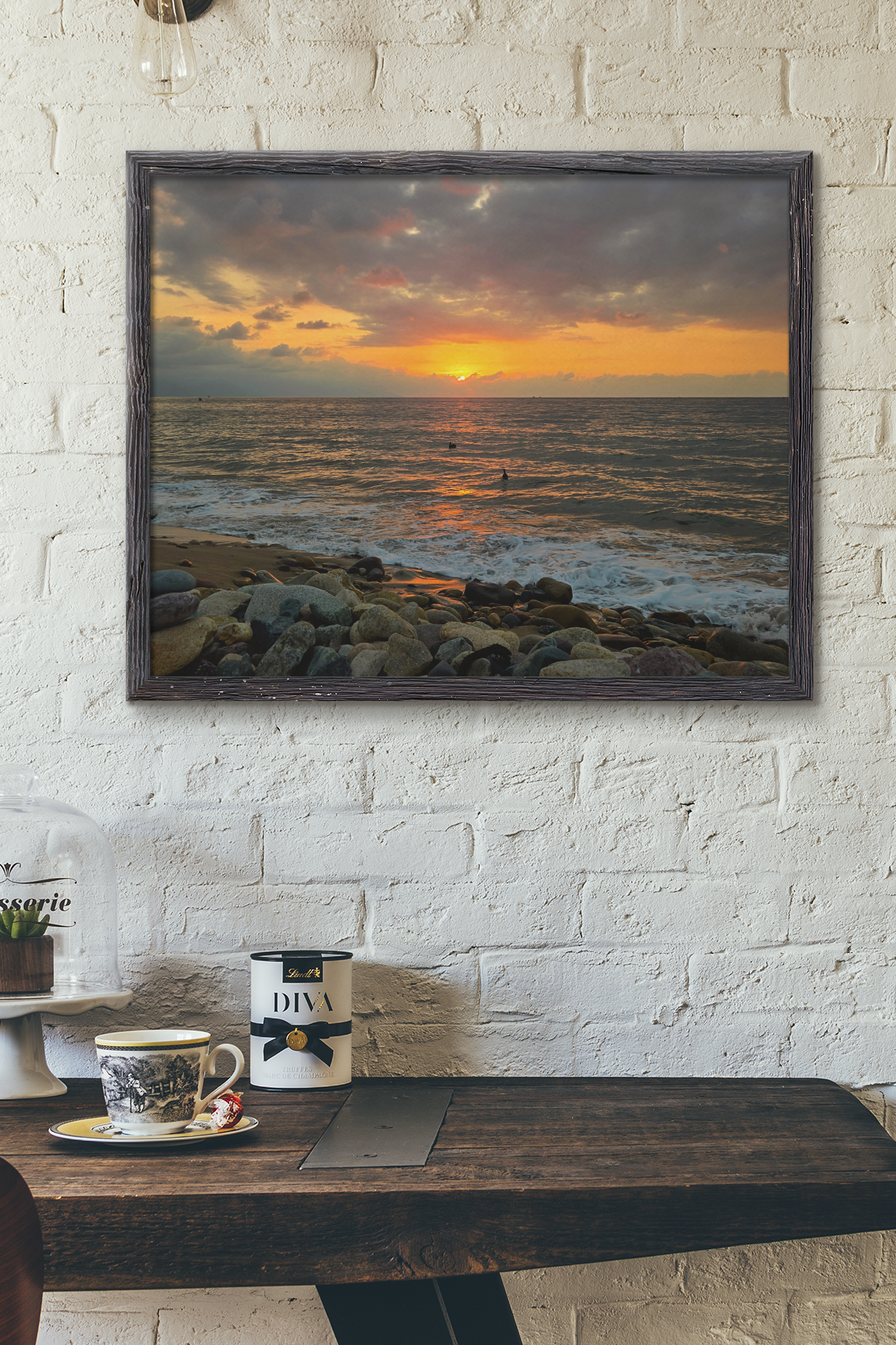 Ocean Sunset Photography Print | Pebble Beach Horizon Wall Art | Golden Hour Sea Waves & Clouds | Coastal Nature Fine Art Print