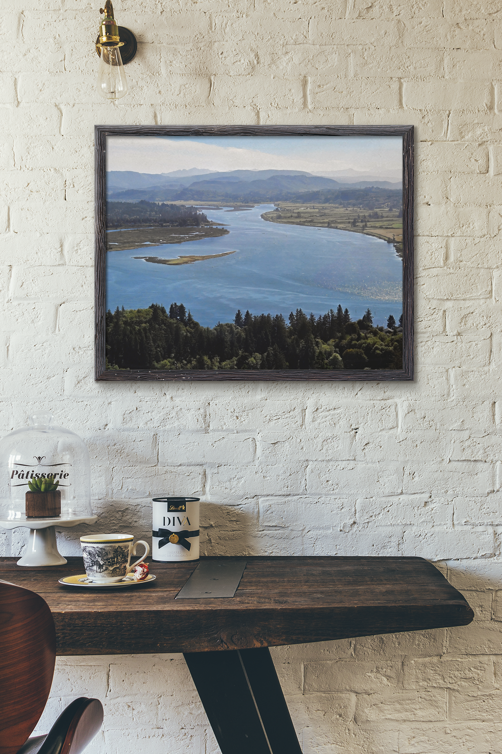 Panoramic River Valley Photography Print | Pacific Northwest Mountain View Wall Art, Coastal Estuary Nature Print