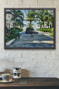 Tropical Resort Courtyard Watercolor Print | Palm Tree Coastal Villa Fine Art Wall Print