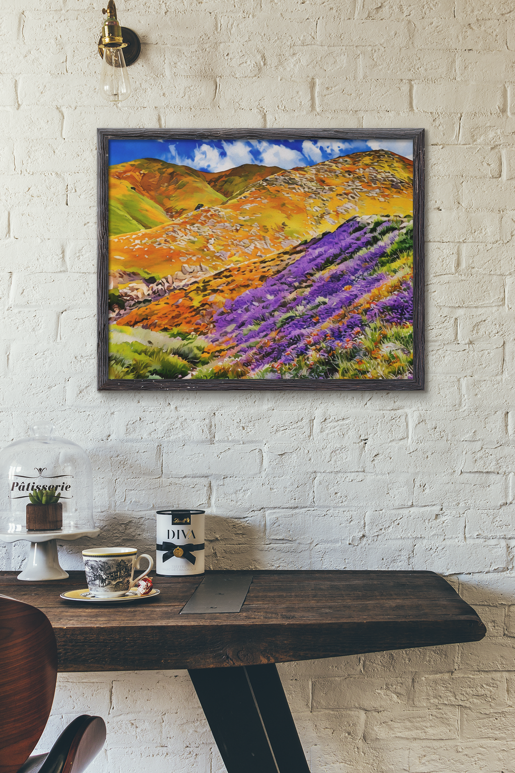 Wildflower Mountain Landscape Watercolor Print | Colorful Superbloom Wall Art, Fine Art Nature Print