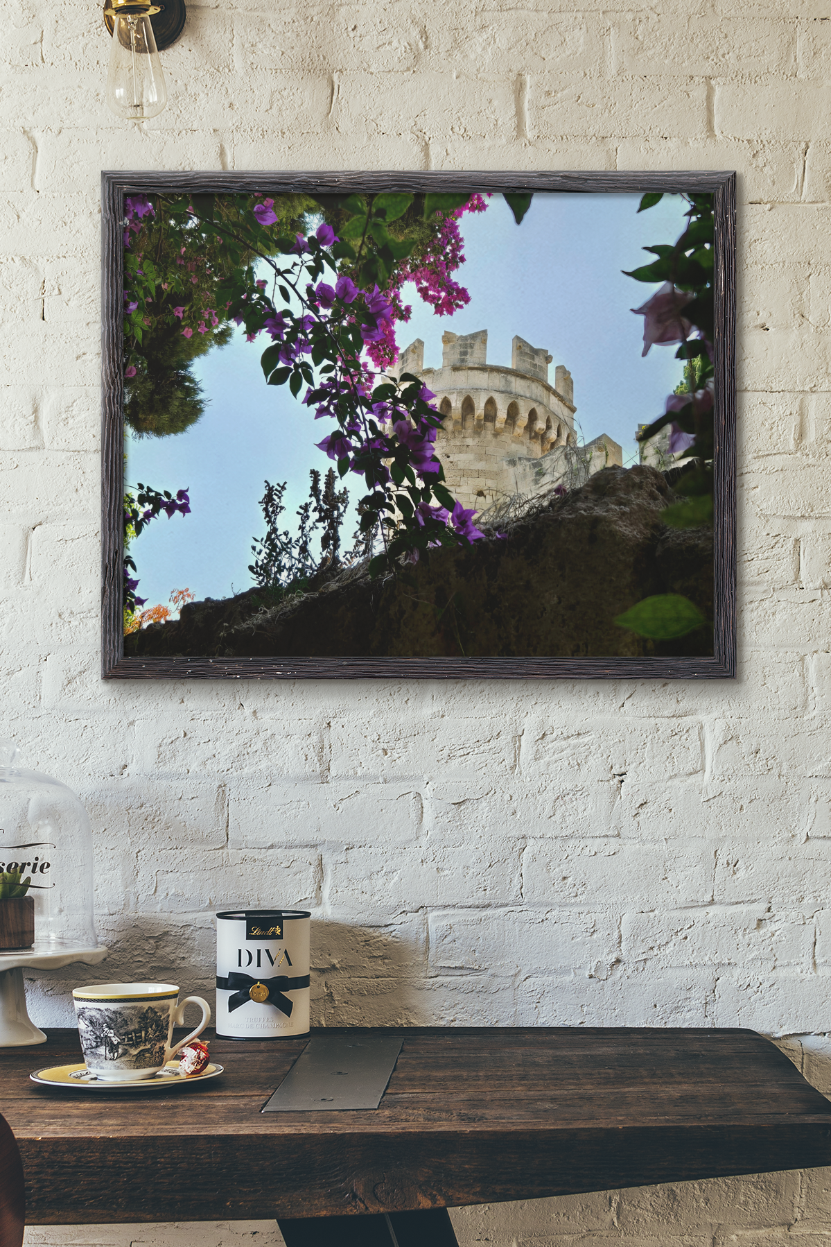 Rhodes Greece Medieval Castle Print | Bougainvillea Floral Wall Art