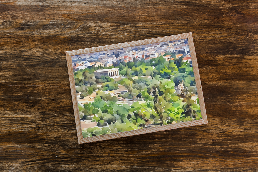 Athens Watercolor Print - Greek Watercolor Fine Art Print - Scenic Landscape - Watercolor Art - Greek Cityscape, Travel Art