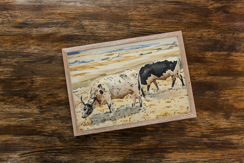 Cow Watercolor Art Print – Rustic Farmhouse Decor, Pastoral Cattle Painting, Country Kitchen & Ranch Style Home Artwork