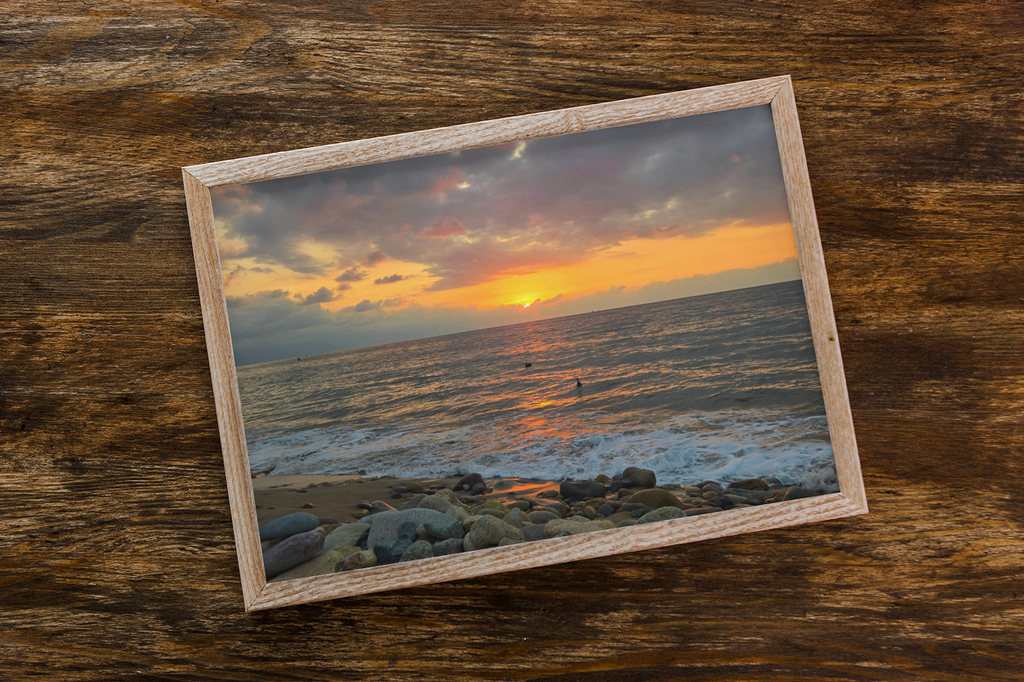 Ocean Sunset Photography Print | Pebble Beach Horizon Wall Art | Golden Hour Sea Waves & Clouds | Coastal Nature Fine Art Print