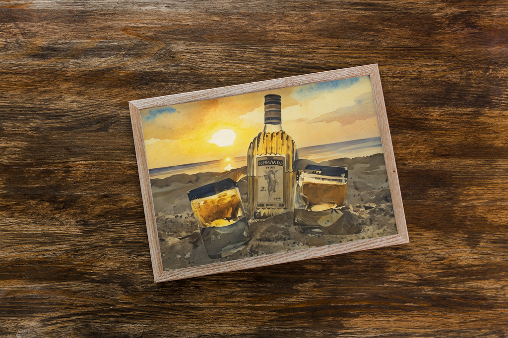 Tequila Bottle Sunset Beach Fine Art Print
