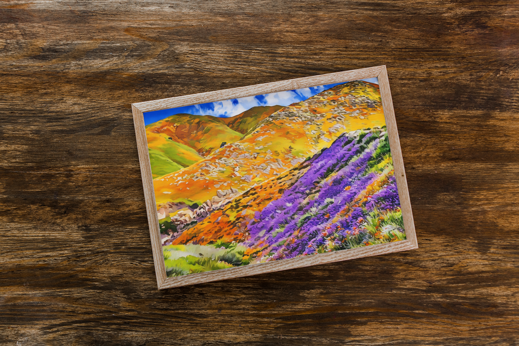 Wildflower Mountain Landscape Watercolor Print | Colorful Superbloom Wall Art, Fine Art Nature Print