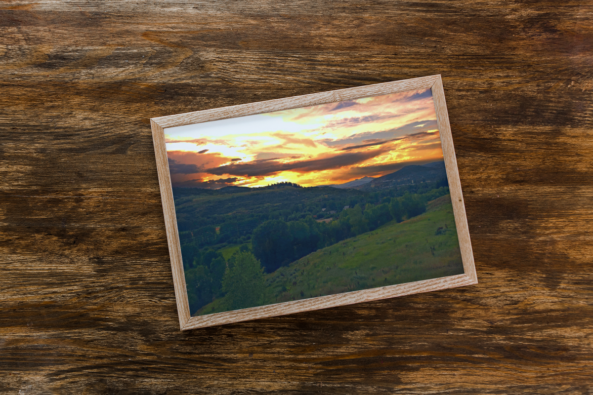 Golden Hour Mountain Valley Framed Fine Art Print