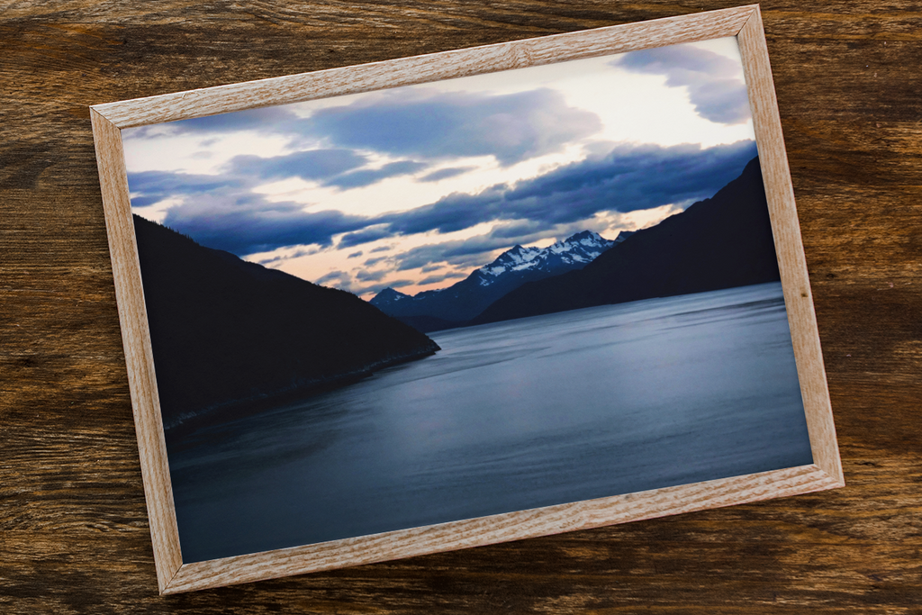 Juneau Alaska Inside Passage Twilight Print | Dramatic Fjord & Snow-Capped Peak Wall Art