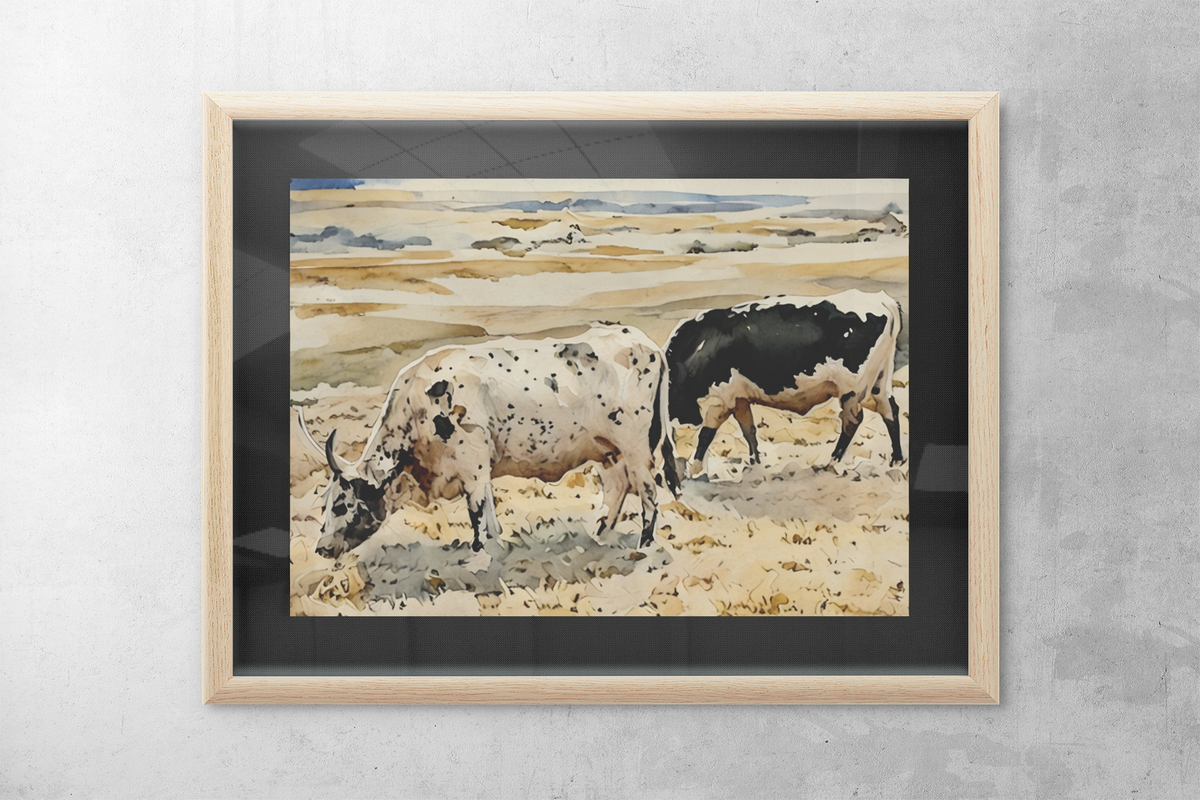 Cow Watercolor Art Print – Rustic Farmhouse Decor, Pastoral Cattle Painting, Country Kitchen & Ranch Style Home Artwork