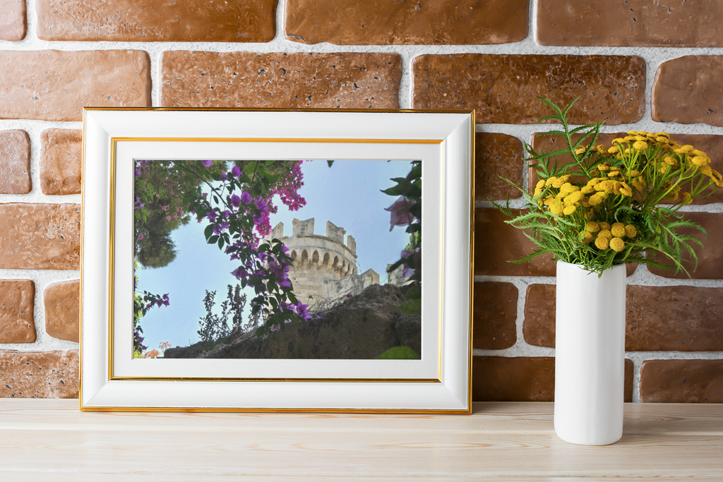 Rhodes Greece Medieval Castle Print | Bougainvillea Floral Wall Art