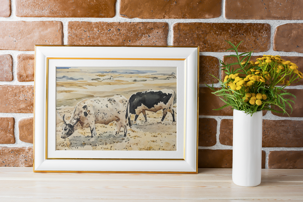 Cow Watercolor Art Print – Rustic Farmhouse Decor, Pastoral Cattle Painting, Country Kitchen & Ranch Style Home Artwork