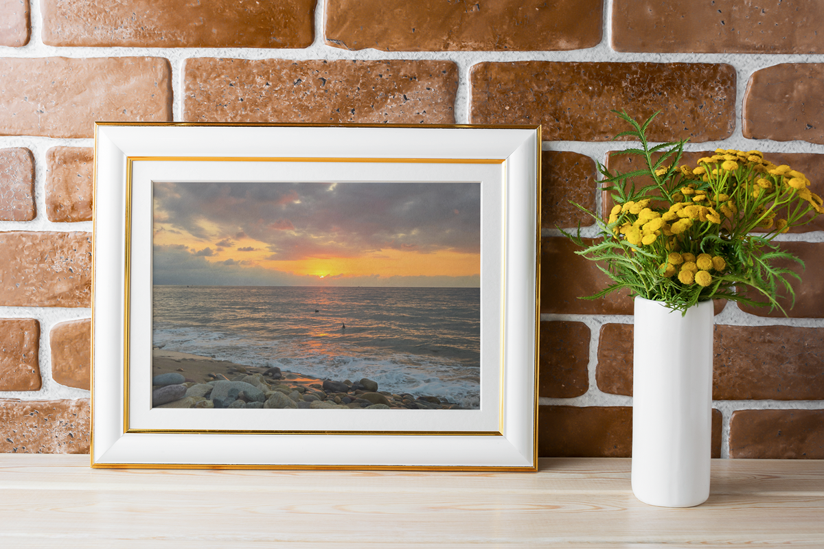 Ocean Sunset Photography Print | Pebble Beach Horizon Wall Art | Golden Hour Sea Waves & Clouds | Coastal Nature Fine Art Print