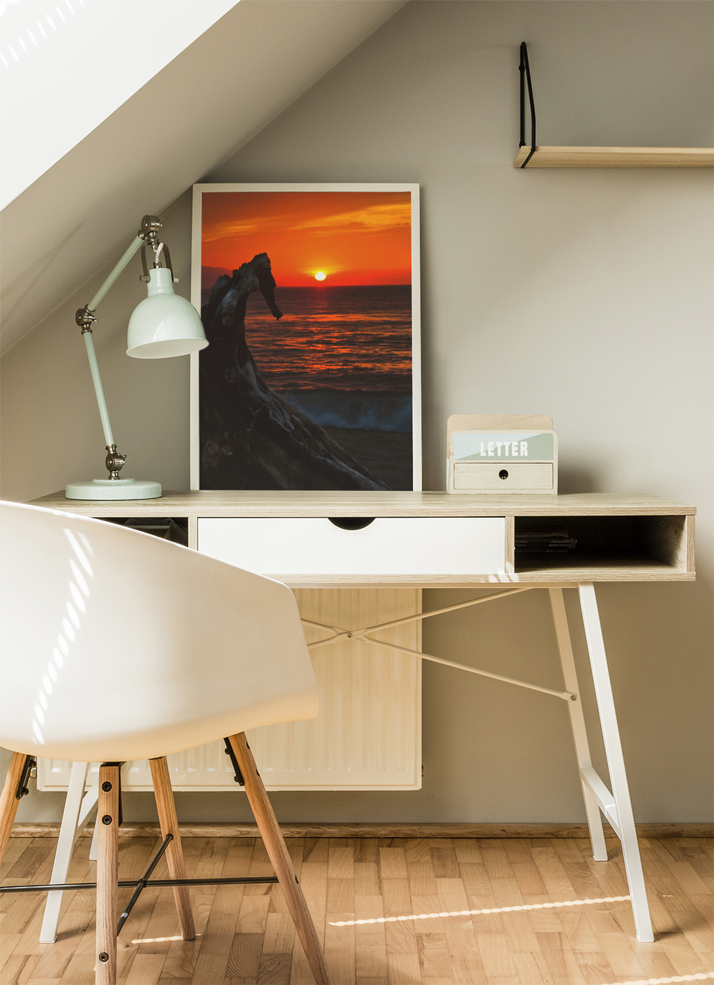 Fiery Sunset Ocean Driftwood Fine Art Print