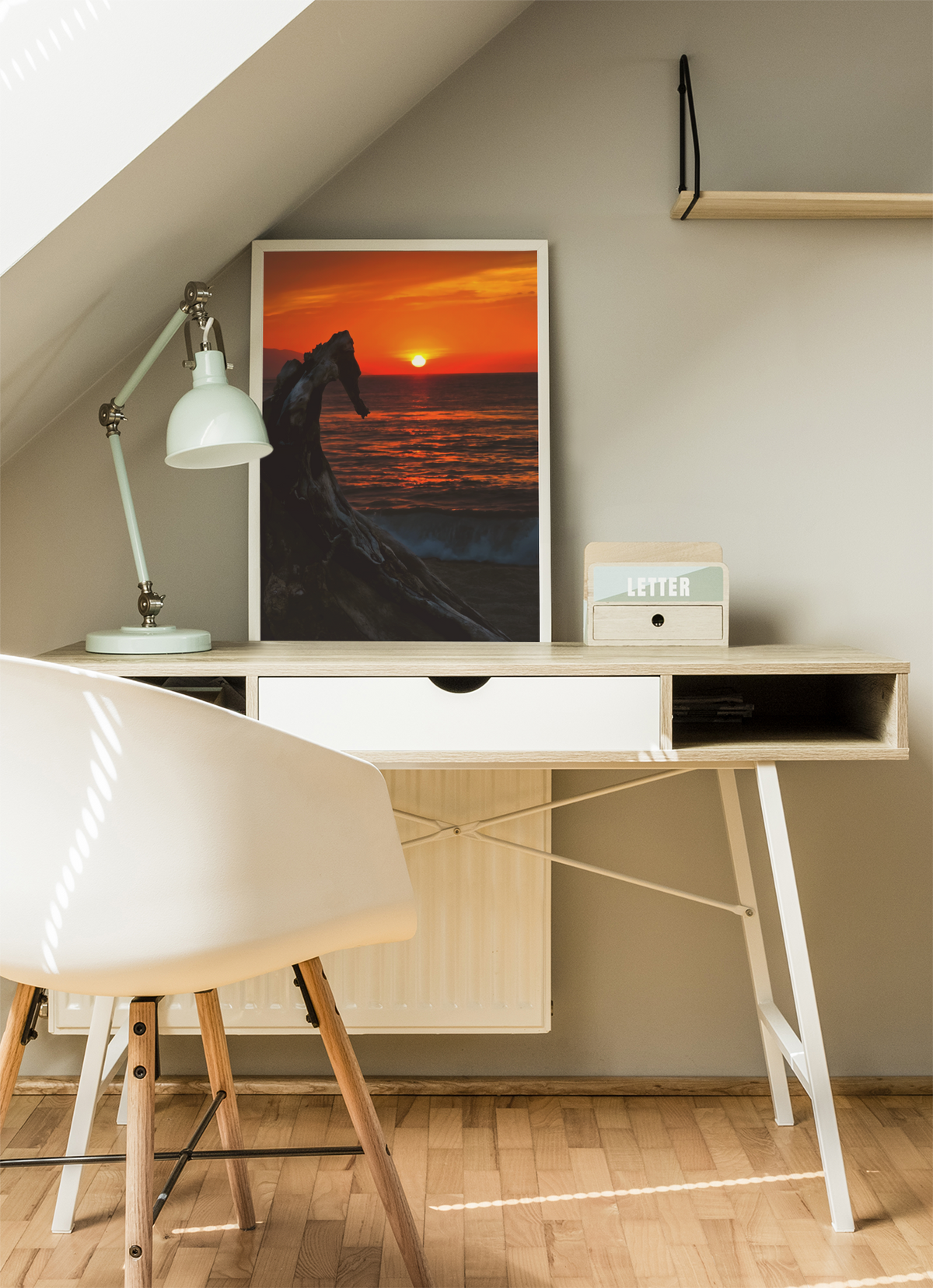 Fiery Sunset Ocean Driftwood Fine Art Print