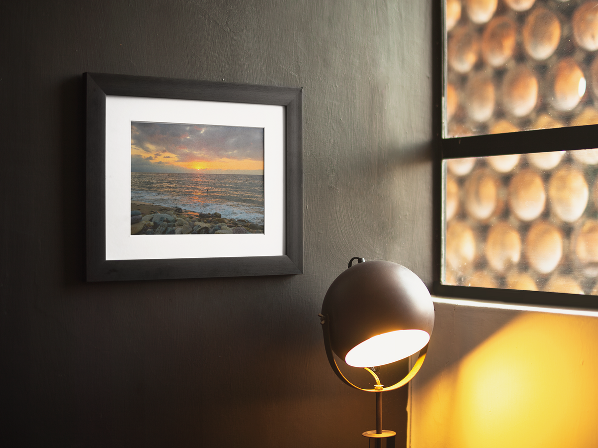 Ocean Sunset Photography Print | Pebble Beach Horizon Wall Art | Golden Hour Sea Waves & Clouds | Coastal Nature Fine Art Print