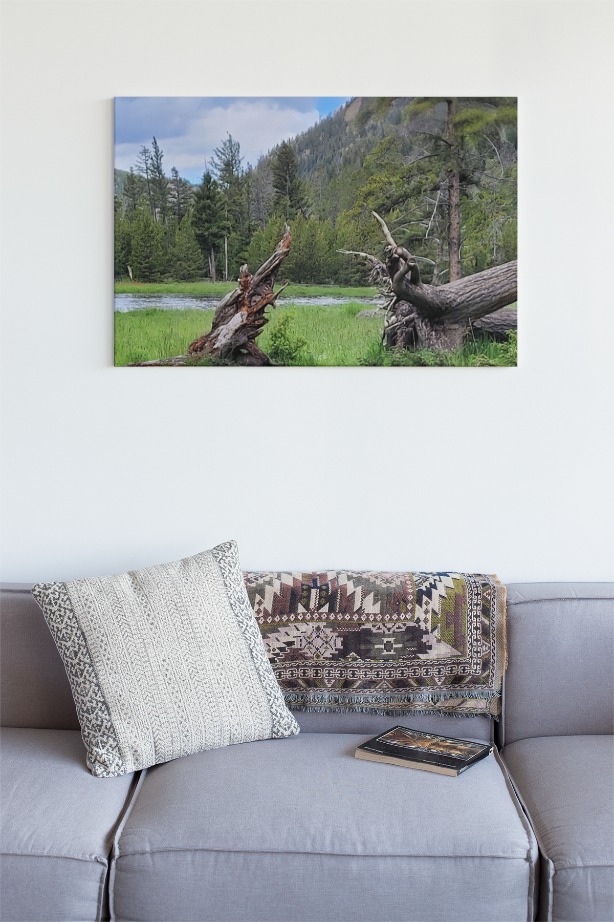 Yellowstone National Park Meadow & River Photo Print | Rustic Pine Forest & Fallen Tree Landscape Wall Art
