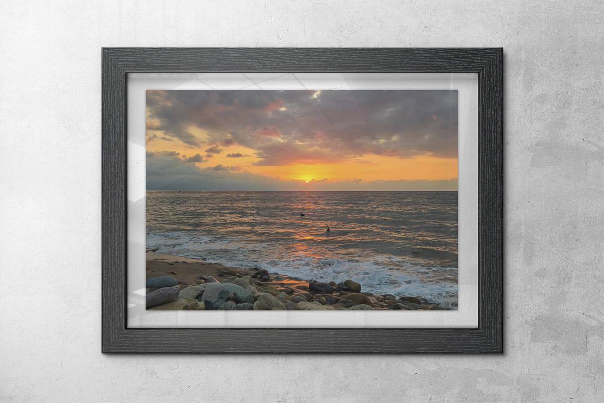 Ocean Sunset Photography Print | Pebble Beach Horizon Wall Art | Golden Hour Sea Waves & Clouds | Coastal Nature Fine Art Print