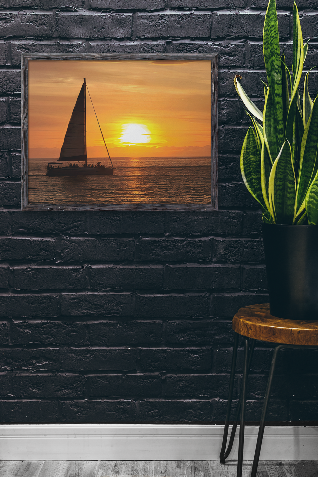 Sailboat Ocean Sunset Canvas Print | Vibrant Golden Hour Nautical Wall Decor | Silhouetted Yacht Photography | Coastal Beach House Canvas Artwork