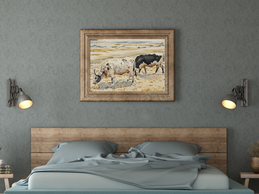 Cow Watercolor Art Print – Rustic Farmhouse Decor, Pastoral Cattle Painting, Country Kitchen & Ranch Style Home Artwork