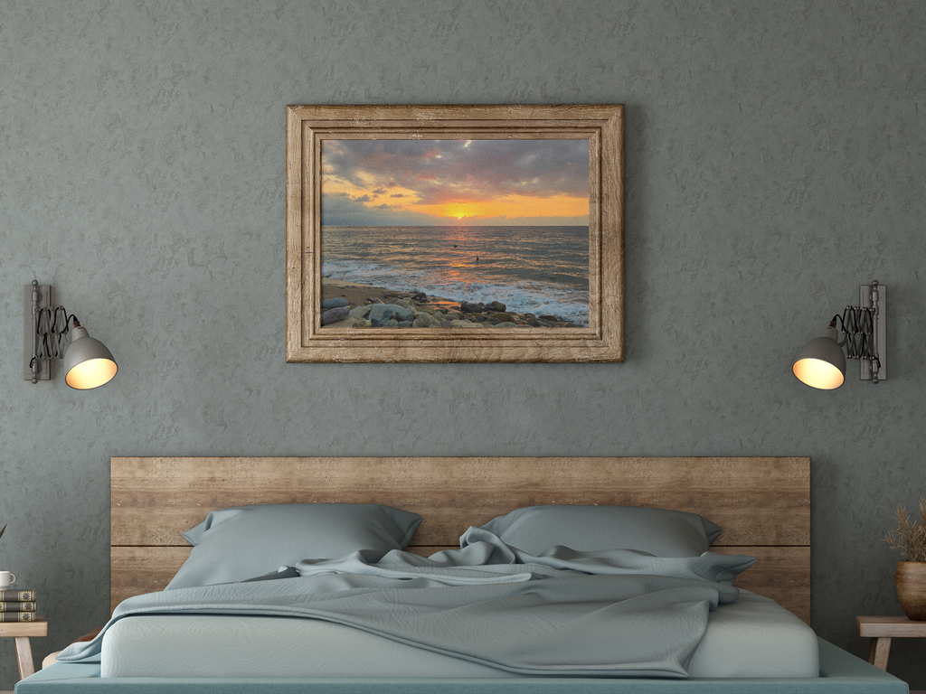 Ocean Sunset Photography Print | Pebble Beach Horizon Wall Art | Golden Hour Sea Waves & Clouds | Coastal Nature Fine Art Print