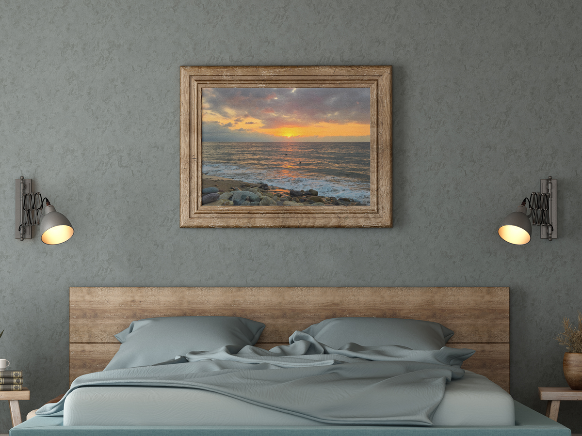 Ocean Sunset Photography Print | Pebble Beach Horizon Wall Art | Golden Hour Sea Waves & Clouds | Coastal Nature Fine Art Print