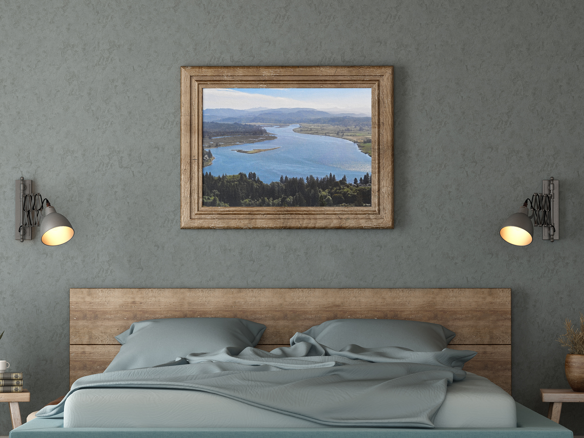 Panoramic River Valley Photography Print | Pacific Northwest Mountain View Wall Art, Coastal Estuary Nature Print