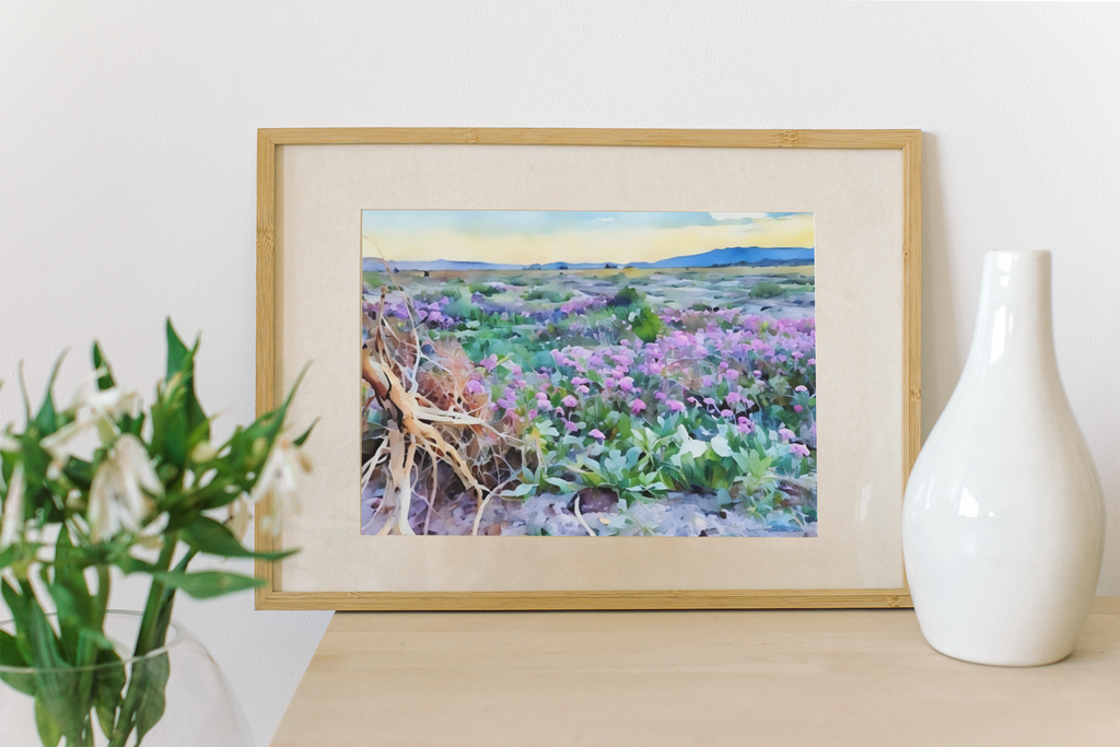 Desert Wildflower Bloom Watercolor Art Print | Southwestern Floral Landscape Decor