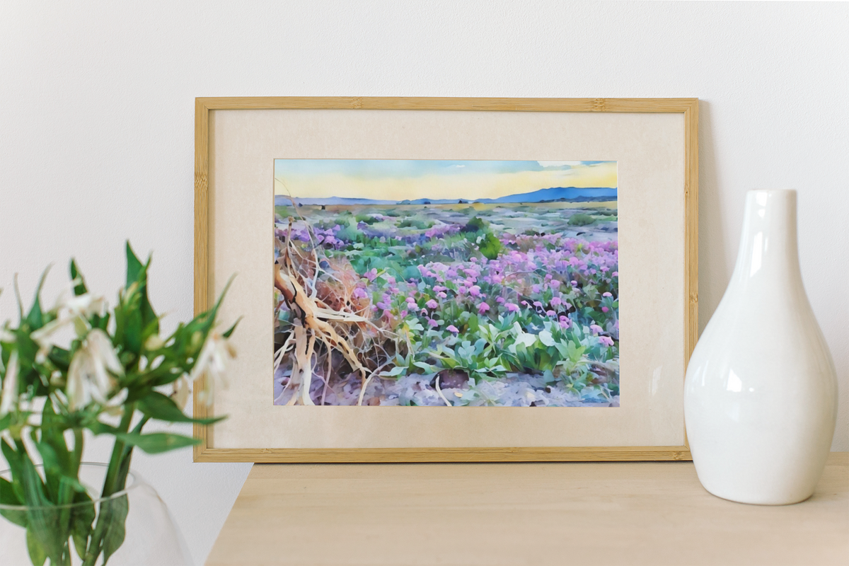 Desert Wildflower Bloom Watercolor Art Print | Southwestern Floral Landscape Decor