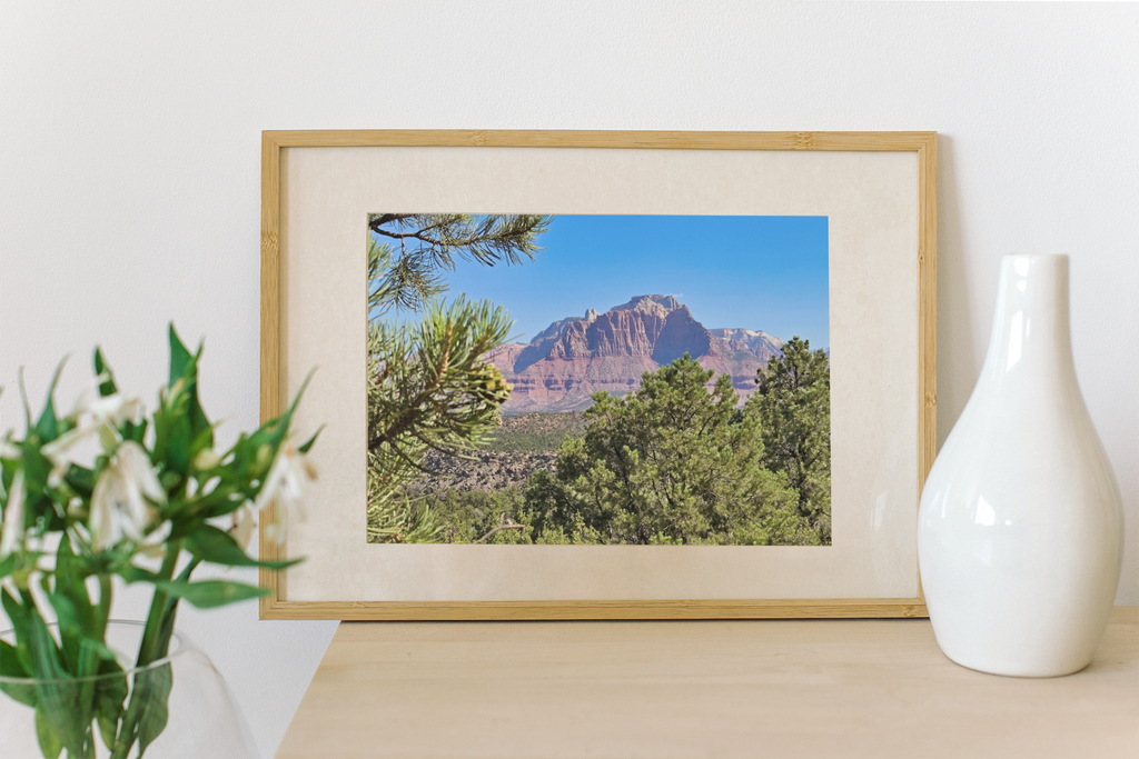 The Watchman Zion Print | Utah Red Rocks & Pine Tree Landscape | Zion National Park Wall Art | Southwest Desert Fine Art Poster