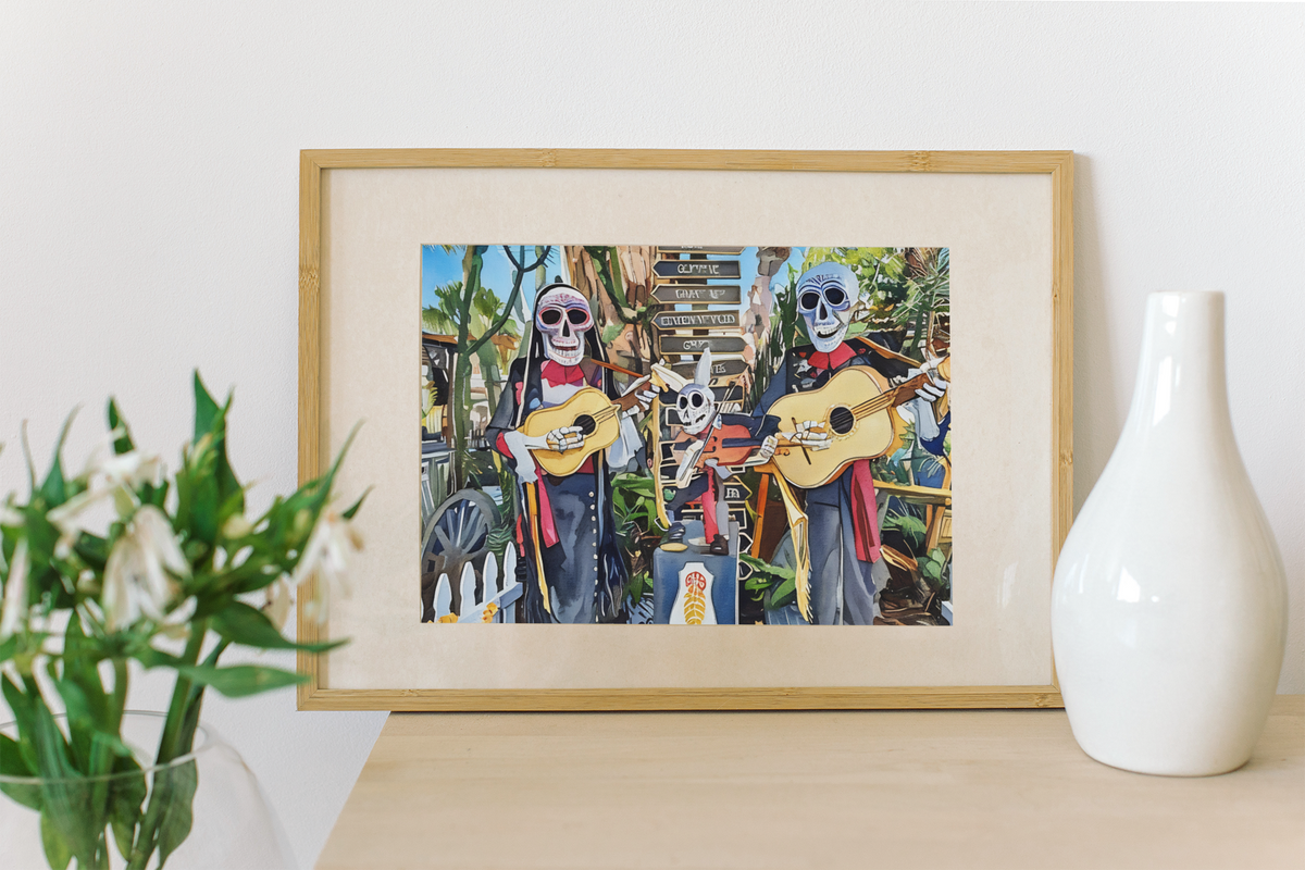 Día de los Muertos Skeleton Mariachi Band Watercolor Print | Day of the Dead Mexican Culture Art Print