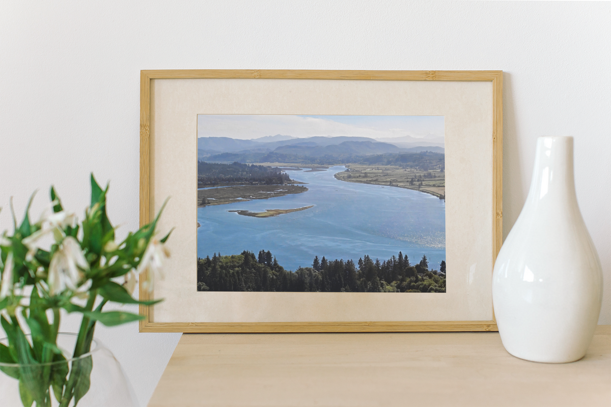 Panoramic River Valley Photography Print | Pacific Northwest Mountain View Wall Art, Coastal Estuary Nature Print
