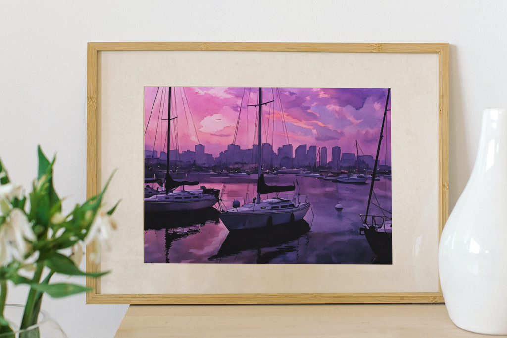 San Diego Harbor Sunrise Watercolor Fine Art Print