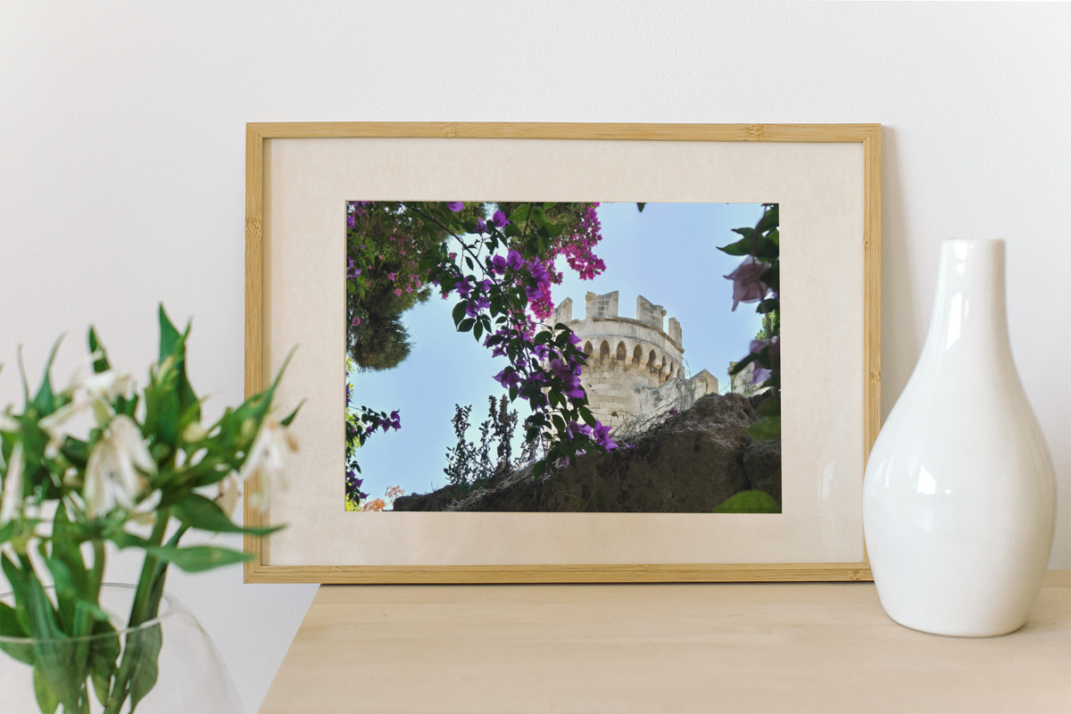 Rhodes Greece Medieval Castle Print | Bougainvillea Floral Wall Art