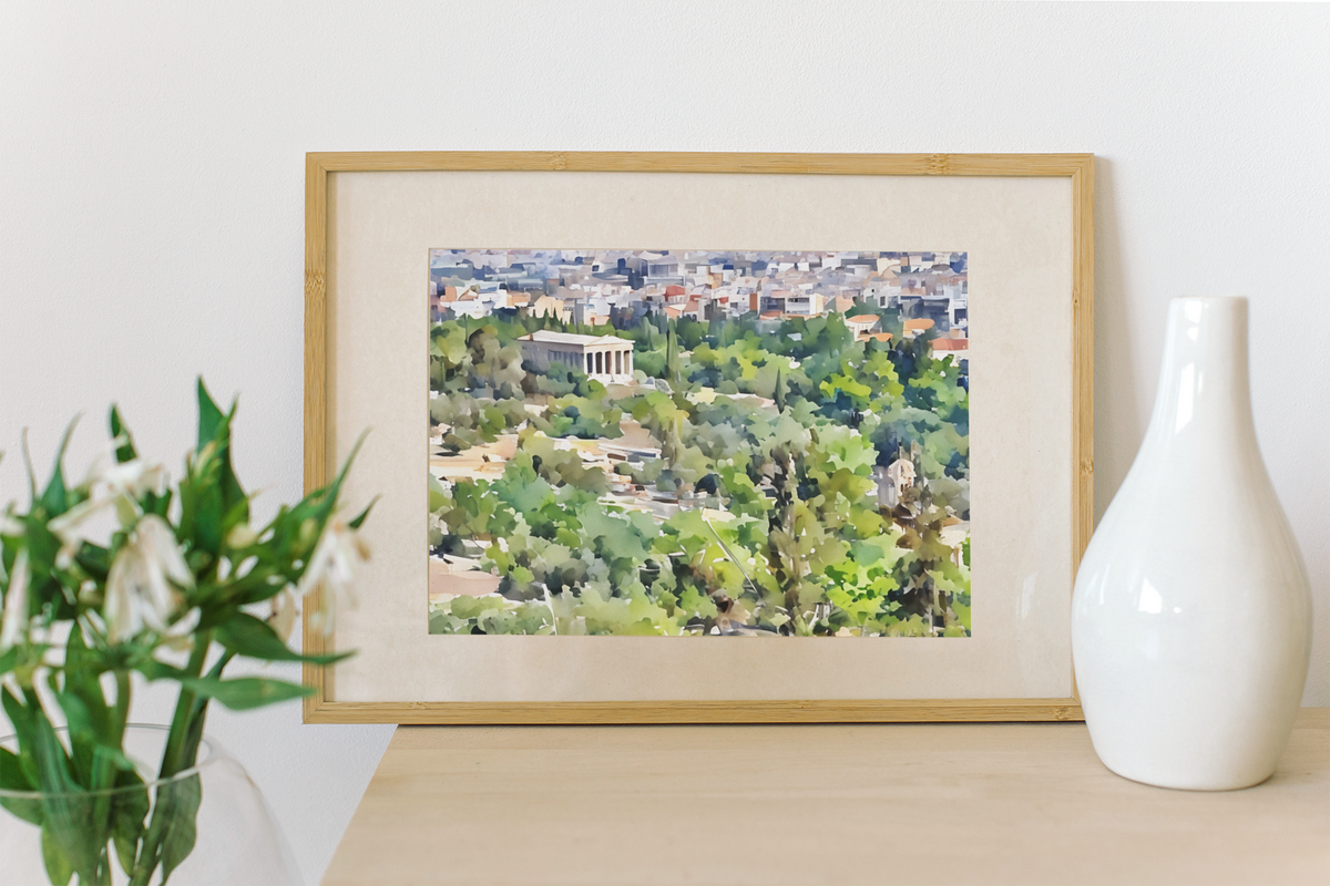 Athens Watercolor Print - Greek Watercolor Fine Art Print - Scenic Landscape - Watercolor Art - Greek Cityscape, Travel Art