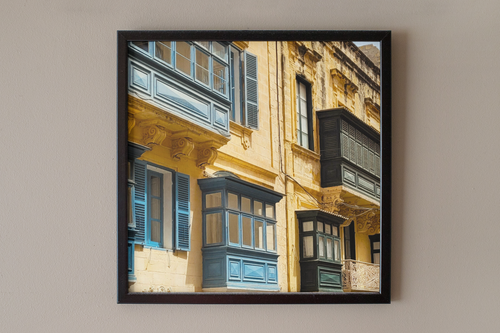 alta Architecture Print | Traditional Blue Gallarija Wall Art | Valletta Limestone Street Photography | Mediterranean City Decor