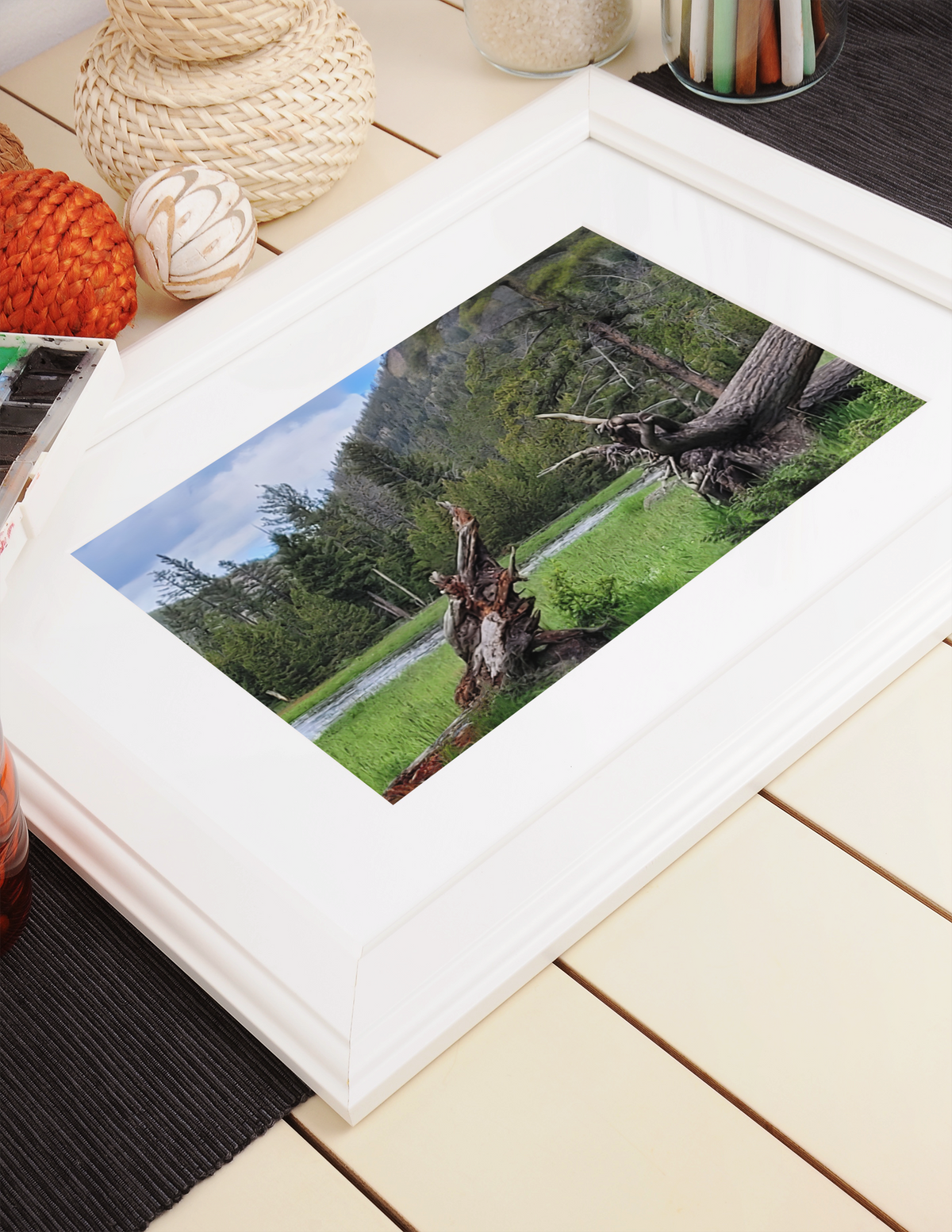 Yellowstone National Park Meadow & River Photo Print | Rustic Pine Forest & Fallen Tree Landscape Wall Art