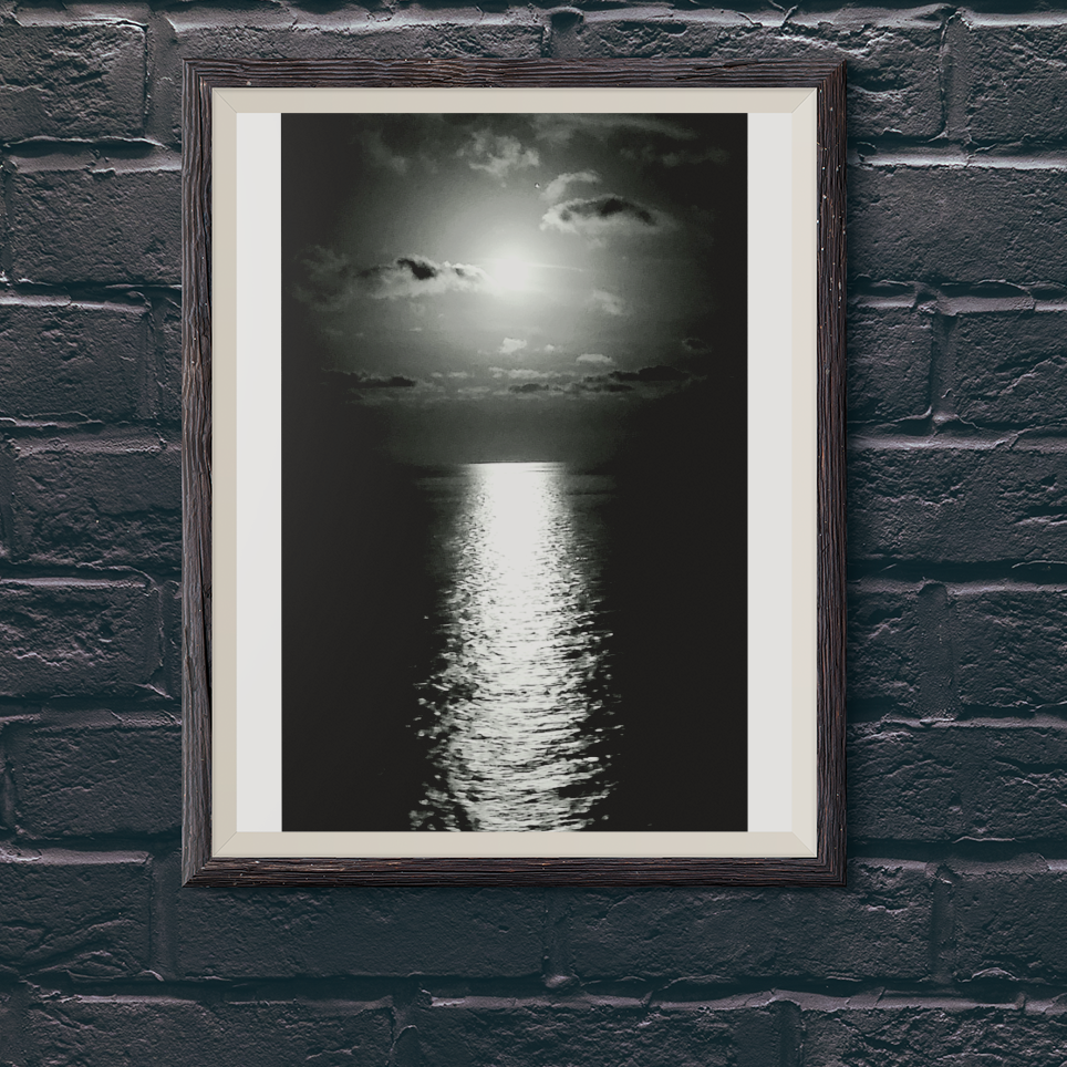 Black and White Ocean Sunset Reflection Art Print