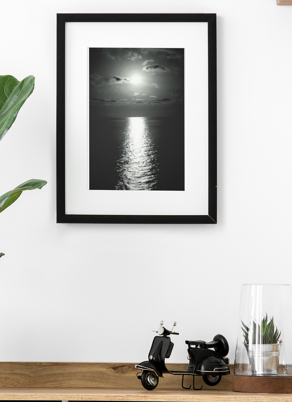 Black and White Ocean Sunset Reflection Art Print