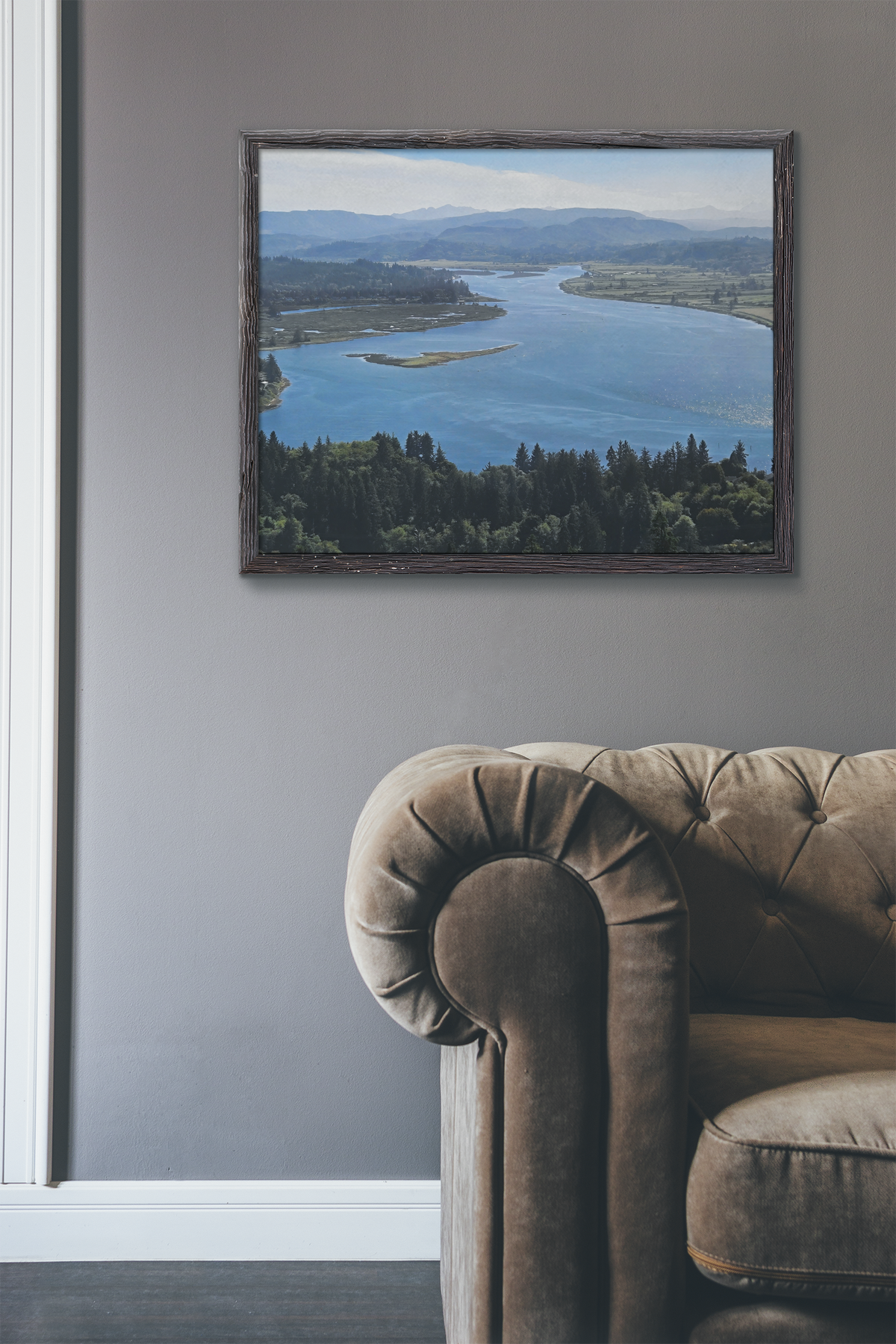 Panoramic River Valley Photography Print | Pacific Northwest Mountain View Wall Art, Coastal Estuary Nature Print