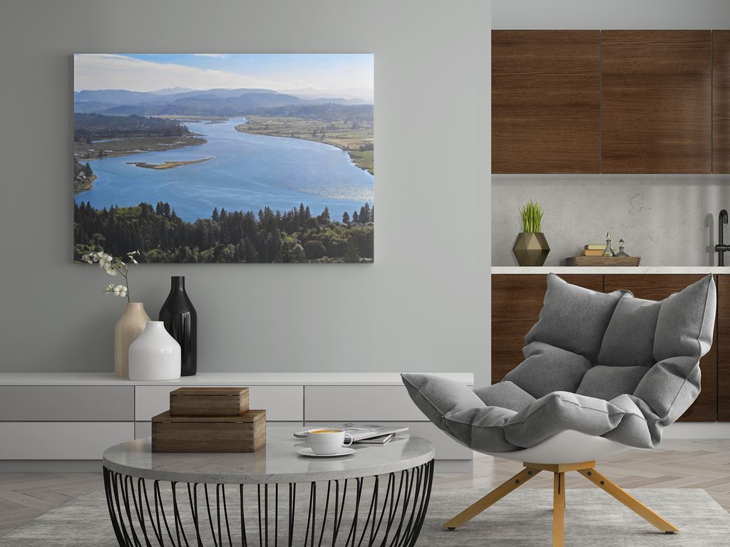 Panoramic River Valley Photography Print | Pacific Northwest Mountain View Wall Art, Coastal Estuary Nature Print