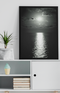 Black and White Ocean Sunset Reflection Art Print