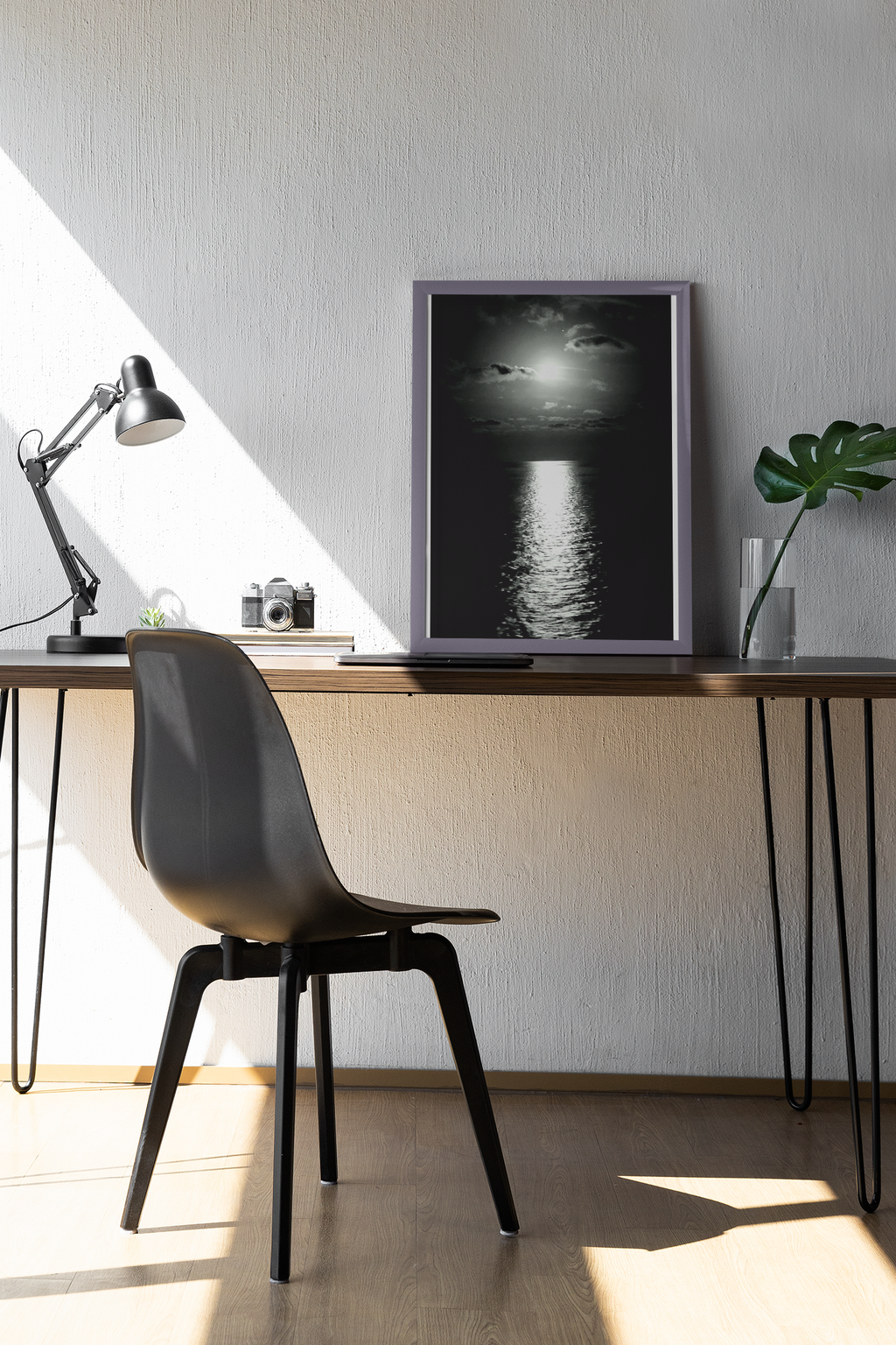 Black and White Ocean Sunset Reflection Art Print