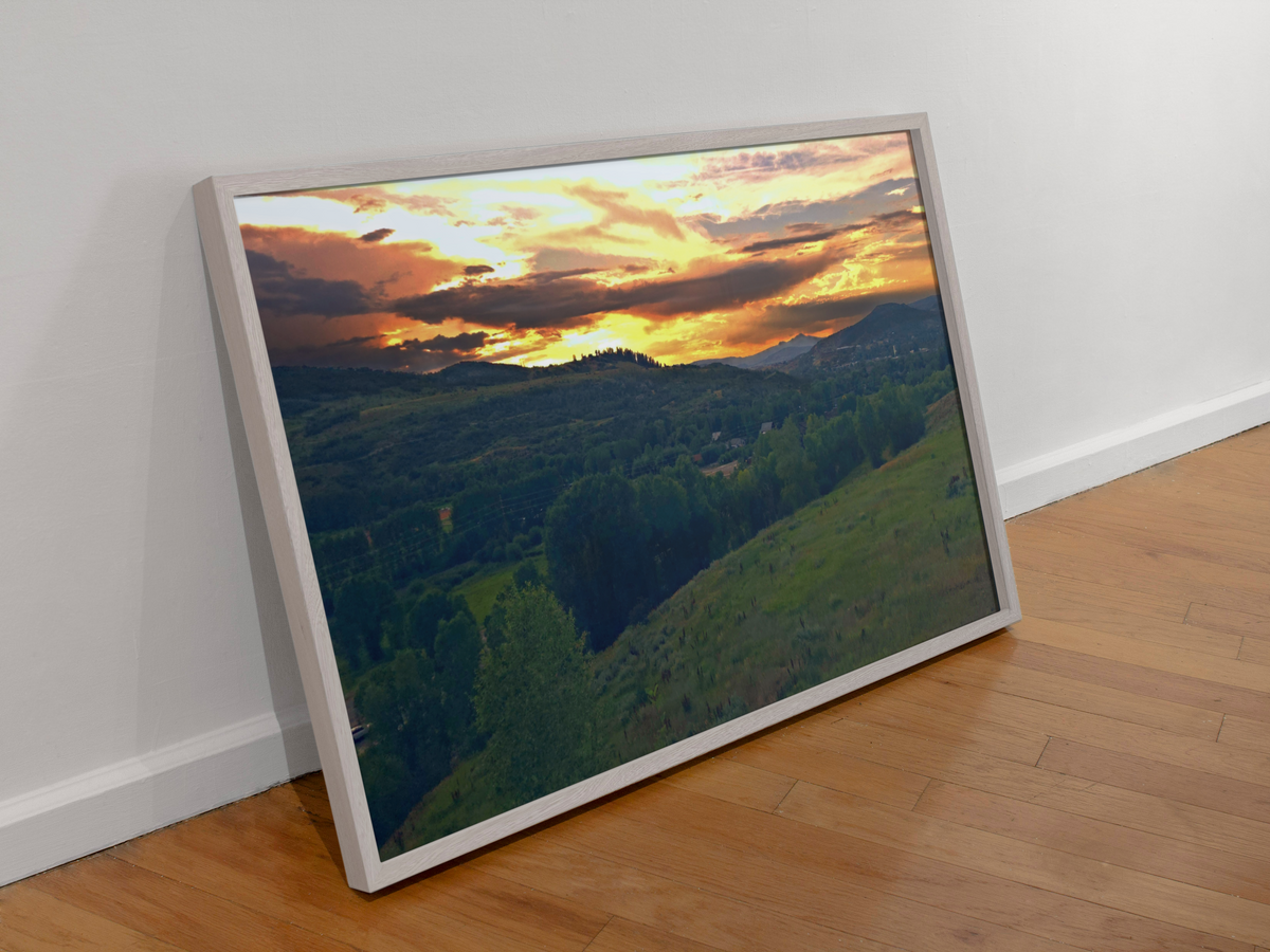 Golden Hour Mountain Valley Framed Fine Art Print