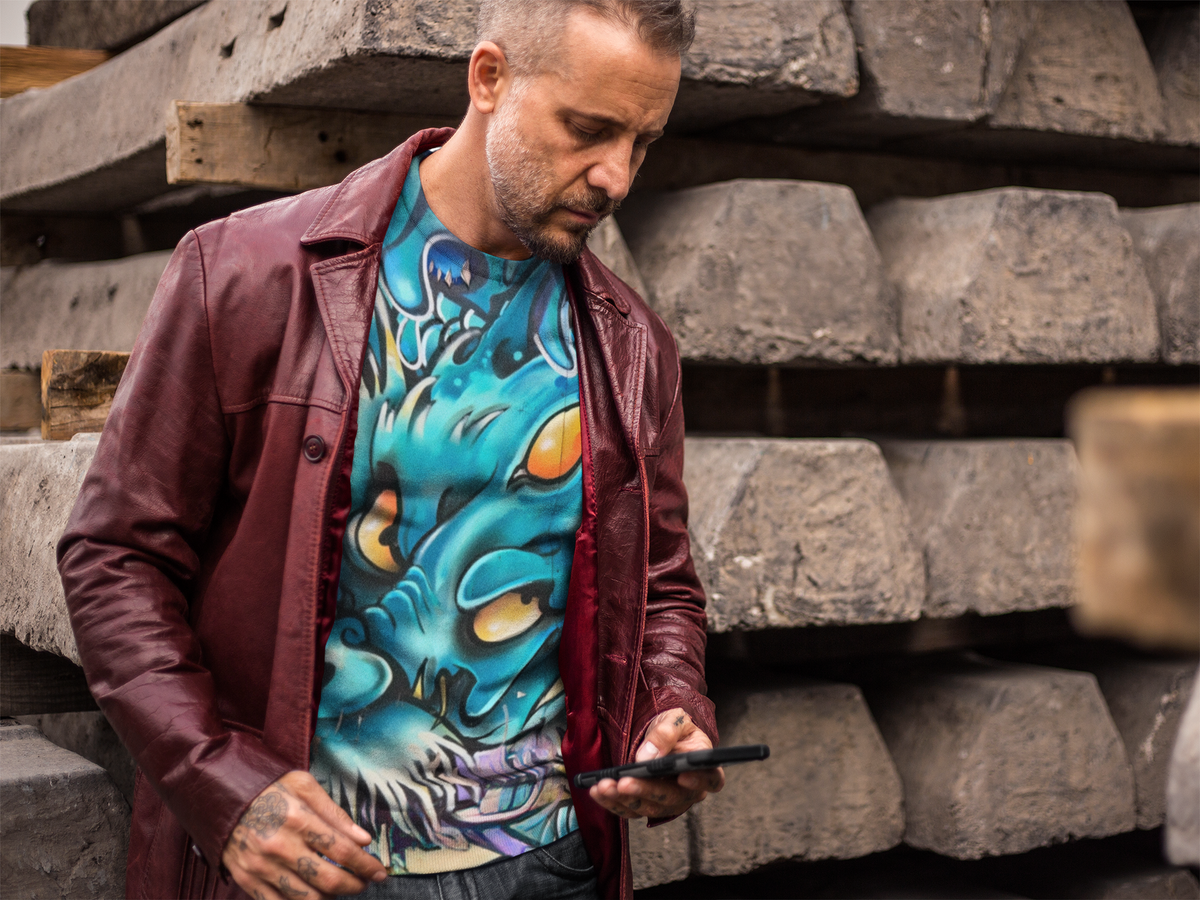 Japanese Blue Dragon Graffiti All-Over Print T-Shirt | Streetwear Graphic Tee