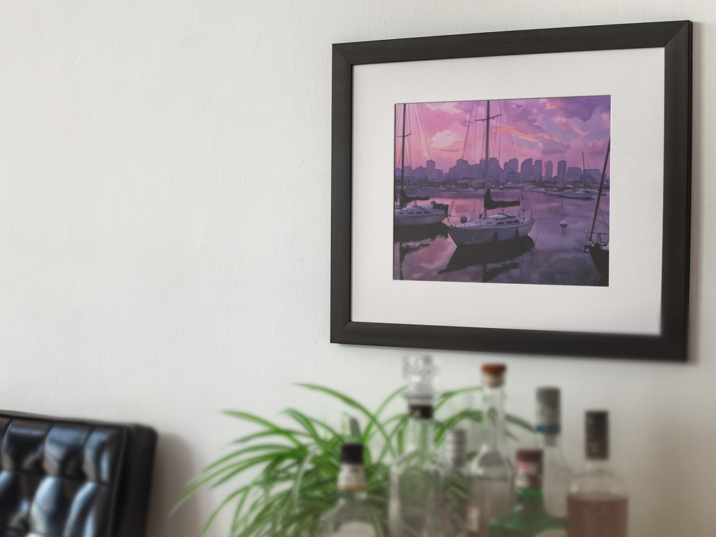 San Diego Harbor Sunrise Watercolor Fine Art Print